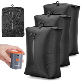 HONKID Travel Vacuum Bags with Pump 25L Compression Packing Cubes for Carry On Suitcases Backpack Luggage Odor & Waterproof Anti-Rip Reusable Vacuum Seal Bags for Clothing Travel Essentials - 3 Pack