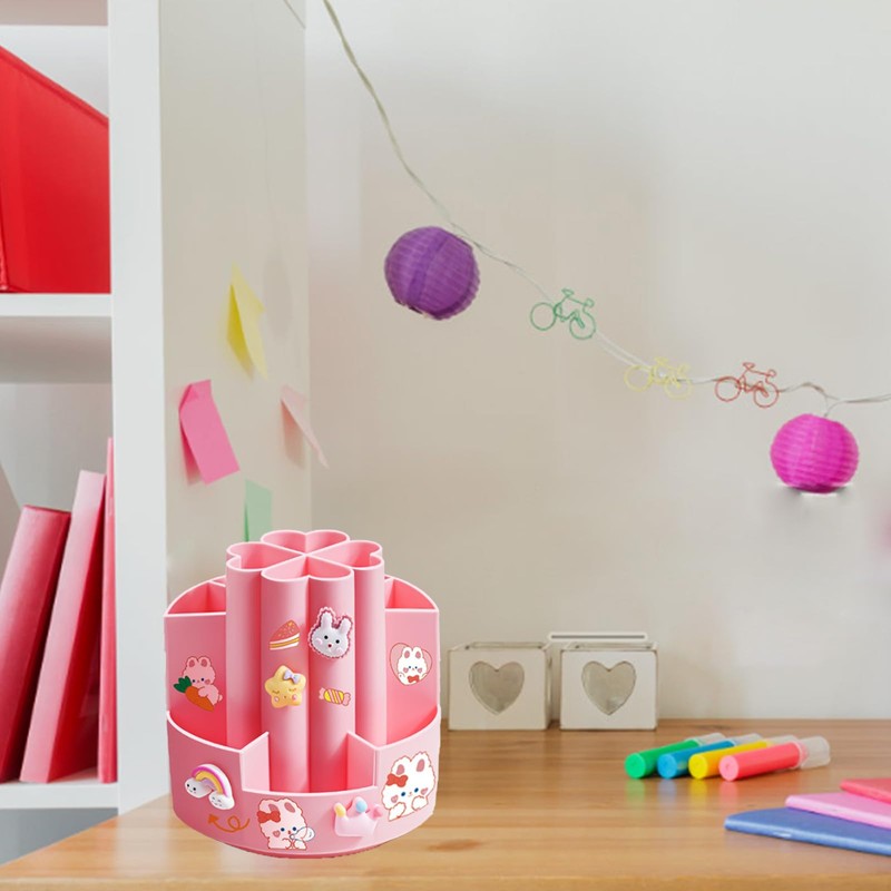 Eabdice Desk Pen Holder, 360° Rotating Pen Holder, 5 Compartments,