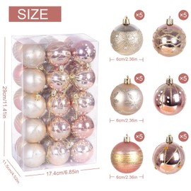 AGM Pack of 30 Christmas Baubles 6 cm, Christmas Tree Decorations, Shatterproof Glitter Ornaments, Hanging Ball for Parties, Weddings, Festivals (Rose Gold)