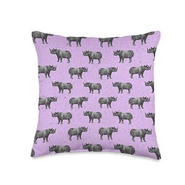 Purple Rhino Rhinoceros Safari Wild Animal African Pattern Throw Pillow