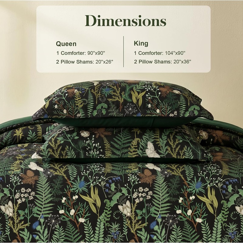 keensoft Queen Comforter Set - 3 Pieces Botanical Bedding Comforter