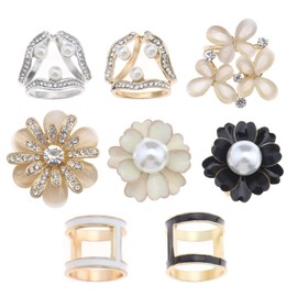 ECSiNG 8PCS Rhinestone Scarf Buckle Pearl Neckerchief Holder Ring Silk Scarf Clasp Blouse Clip Wrap Clamp Shawl Holder Clothes Decoration Supplies for Women