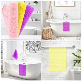 SpiralScgv 3 Pieces African Net Sponge – Premium African Net Sponge for Deep Exfoliation Quick-Dry and Reusable Mesh for Smooth Skin（Yellow, Pink, Purple）