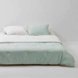 JAJU [JAJU] Crinkle Cotton Contrast Quilt Blanket Q Mint White
