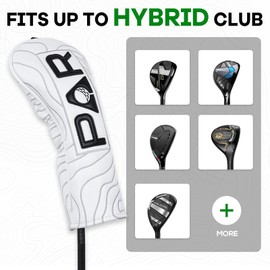 Golf Club Head covers Hybrid Utility Rescue with Interchangeable Number Tag 23456 UT Elastic Closure White PU Leather Black PAR Pattern