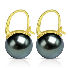 HUGE TOMATO Pearl Drop Earrings, 12mm Elegant Big Pearl Earrings 925 Sterling Silver 14K Gold Plated Clasp for Women Fashion, Dangle Hoop Earrings for Gift