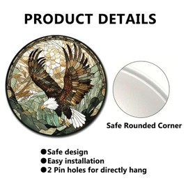 Lygond Metal Sign Tin Sign Circular Stained Glass American Bald Eagle Inspirational Wall Art for Club 8×8 Inches