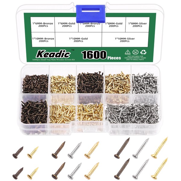 Keadic 1600Pcs Small Tiny Nails Assortment Set with Storage Case,