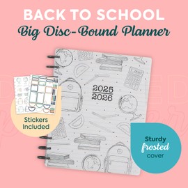 Happy Planner Disc-Bound 12-Month July 2025–June 2026 Planner with 3 Extra Months, Big Size, Teacher Layout, Here We Go Again, 7" x 9.25”