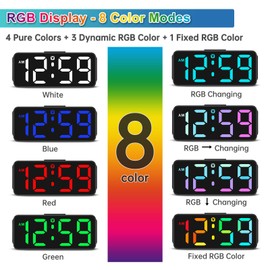 Peakeep Small Tiny Digital Alarm Clock Plug in for Kids Bedroom Bedside Nightstand, RGB Colorful Changing Large Display for Travel, Dimmable 6 Brightness, Corded Electric Battery Backup (Black - RGB)