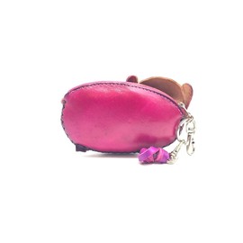 Vintage Genuine Leather 3D Animal Lamb Coin Purse With Removable Wrist Strap (Rose Pink)