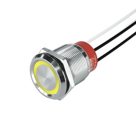 HBAN 22mm Momentary Stainless Steel Flat Round Pre-Wired Head Push Button Switch 10A 2 Normally Open with Ring Led 12V 24V 1PCS (Momentary, Yellow)