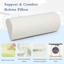Shinnwa Knee Pillow for Back Sleeping, Half Moon Bolster Pillow for Legs and for Back Pain, Leg Pillow with Washable Cover, Lumbar Support for Bed (White)