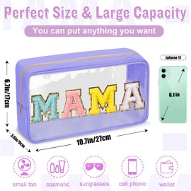 izuzta Bolsa de maquillaje Preppy Patch, bolsas de maquillaje transparentes con cierre, Mama-purple