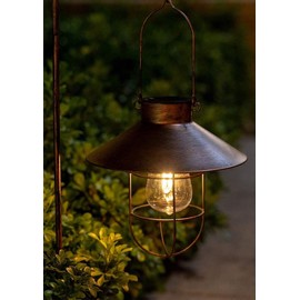 EpicGadget Outdoor Solar Lantern Garden Hanging Light with Shepherd Hook, Retro Metal Solar Lamp with Warm White Edison Bulb Design for Pathway, Porch, Landscape, Lawn, Yard Decoration (Bronze)