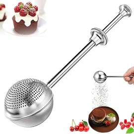 1 x Silver Stainless Steel Flour Sieve Powdered Sugar Shaker Flour and Icing Sugar Sieve Hand Sieve Cocoa Powder Shaker Duster Flour Dispenser Shaker with Spring Handle One-Hand Sieve Kitchen Sieve