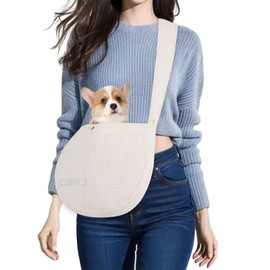 Small Dog Sling Carrier,Dog Slings for Small Dogs,Hand Free Cat Sling with Adjustable Strap for Outdoor Traveling Subway (White, Canvas)