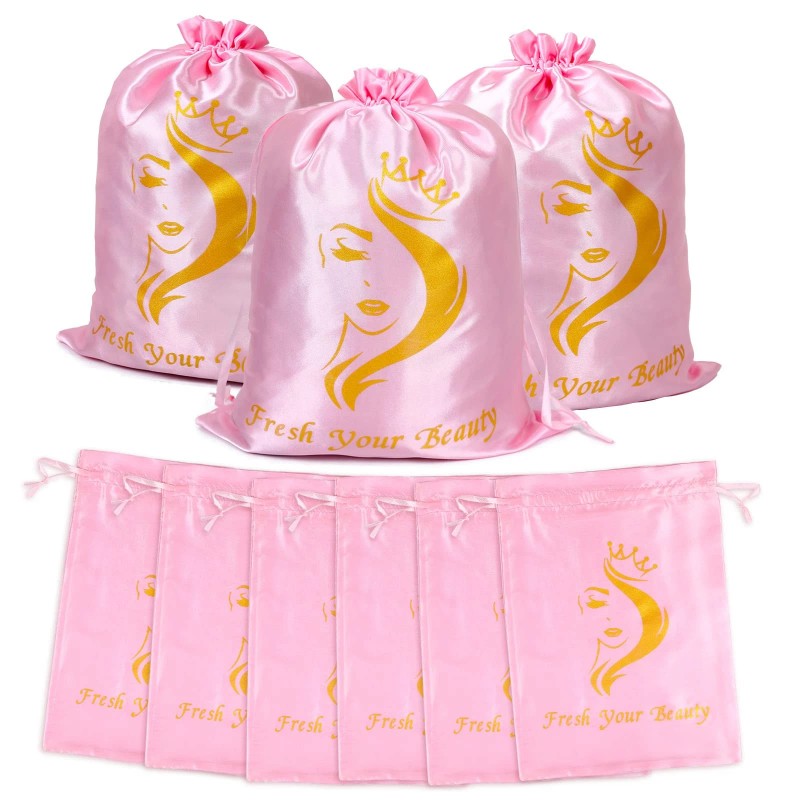 6PK Satin Wig Bags with Drawstring - Silk Hair Storage