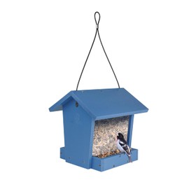 EcoCycle Bird Banquet Recycled Plastic Hopper Bird Feeder with Fresh Seed Tray for Wild Birds and Outdoor Décor, 2.15 Quart Capacity, Blue