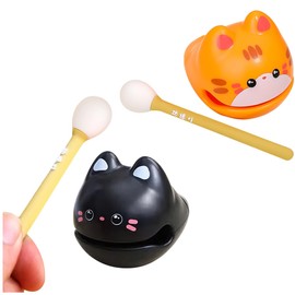 YUYAKESHI Wooden Fish, Mini, Sound, Squirrel, Stress Relief, Resin, Animal, Cute, Poppy, Healing, Gift, Decorative, Funny, Set of 2 (Black Cat + Orange Cat)