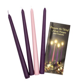 Christmas Advent 12" H Taper Candle Set of 4 - (3 Purple, 1 Pink) 7/8" D Base -Includes Advent Prayers and Customs Pamphlet (12 inches)