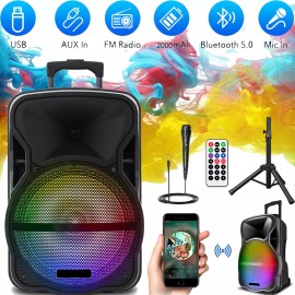 Universal 12" Bluetooth Speaker Subwoofer Heavy Bass Sound System Mic Tripod Stand Remote