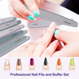 Nail File and Buffer Set (12 Pcs), Professional Nail File Kit for Acrylic and Natural Nails, Soft Nail Filer Gel Nail Files buffers Filing Emery Board 100/150/180/220/240/280/1000/4000 Grit
