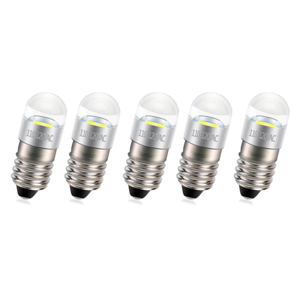 Ruiandsion 5pcs Screw Base White E10 110V AC/DC LED Bulb
