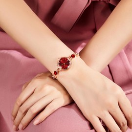 TIME100 Watches for Women Bracelet Watch Quartz Womens Watches for Small Wrists Ladies Fashion Dress Analog Wrist Watch Mini Round Shape Dial(Col.Red)