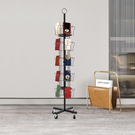 DreamRcoach 20 Pockets Rotating Greeting Card Rack, 4 Tier Metal Rotating Card Display Stand, Card Display Stand, Spinning Greeting Card Holder for Grocery Stores Retail Floor Showcase, Black