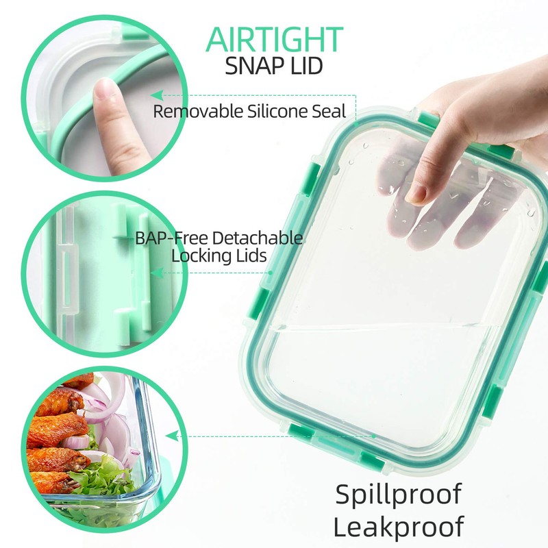 C CREST [10-Pack] Glass Food Storage Containers with Lids, Airtight,