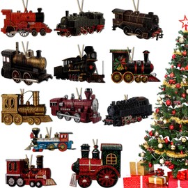 Amyhill 36 Pcs Train Christmas Ornaments for Christmas Tree, Wooden Vintage Hanging Ornaments Bulk Traditional Train Decorations for Xmas Holiday Party Decor, 12 Styles