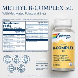 SOLARAY Methyl B Complex 50mg - Vitamin B Complex with Vitamin B12, B6, B1, Folic Acid, Biotin and More - Cellular Energy Supplements, Nerve Function Support - Vegan, 60-Day Guarantee, 60 Servings