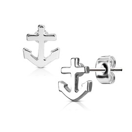 1 Pair Women's Stud Earrings Stainless Steel Anchor Anchor Autiga®, Stainless Steel, No Gemstone