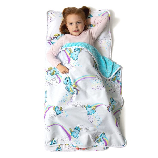 JumpOff Jo - Toddler Nap Mat for Preschool, Daycare, and Kindergarten - Sleeping Bag for Kids with Removable Pillow and Ultra Soft Blanket - Unicorn Pixie Dust