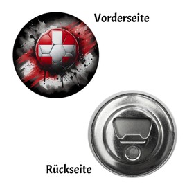 Football Switzerland Flag Magnet with Bottle Opener Round 2024 Fan Item Sporty Ball Magnet with Bottle Opener Red/White Ideal for Football Enthusiasts and Collectors