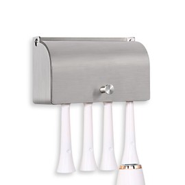YURINJEE Toothbrush Holder, 304 Stainless Steel Dustproof Wall Mounted Self Adhesive Toothbrush Storage Organizer Stand Rack (9cm(4 Brush Slots))