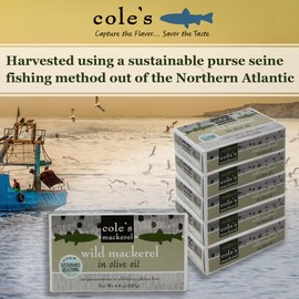 Cole's - Pack of 10 Wild Mackerel in Olive Oil - Canned & Jarred Seafood, Skinless, Boneless, Small Atlantic Mackerel Fish, Preservative & Gluten Free, High in Omega 3 – 4.4 oz Per Pack