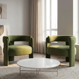 Green Velvet Armchair Modern Curved Back Accent Chair Upholstered Single Sofa Chair for Living Room Apartmentcolor: Dark Khaki, size: W27.56''D27.17''H31.1''