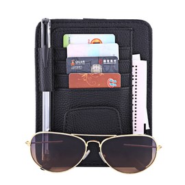 Yosoo - Multifuncional Auto Car Sun Visor Organizador Card Clip Pouch Glasses Holder PU Bolsa de Almacenamiento de Cuero (Negro)