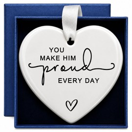Memorial Gift for Loss of a Loved One, You Make Him Proud Every Day Ceramic Heart Ornament, Sympathy Bereavement Keepsake for Funeral, Remembrance Table, Christmas Tree, Family and Friends
