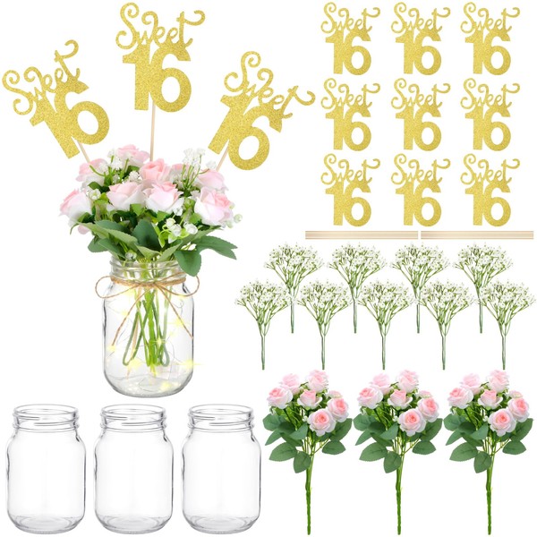 Chengu 28 Pcs Sweet 16 Centerpieces Happy 16th Birthday Table