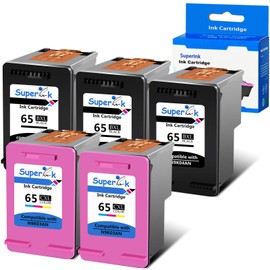 SuperInk Remanufactured 65XL High Yield Ink Cartridge Replacement for HP 65 65 XL N9K04AN N9K03AN Compatible with AMP 120 125 DeskJet 2620 3700 3720 Envy 5000 5032 Printer (3 Black, 2 Tri-Color)