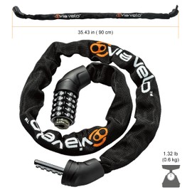 Via Velo Bike Chain Lock, 5-Digit Resettable Combination Heavy Duty Anti-Theft Bicycle Lock, 2.95 Ft Security Bike Locks for Scooter, Motorcycle, Gate, Fence, Valuables Etc