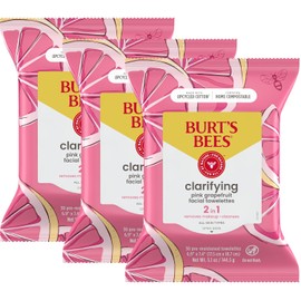 Burt's Bees Facial Cleansing Towelettes for Normal to Oily Skin, Pink Grapefruit, 30 Count (Pack of 3)