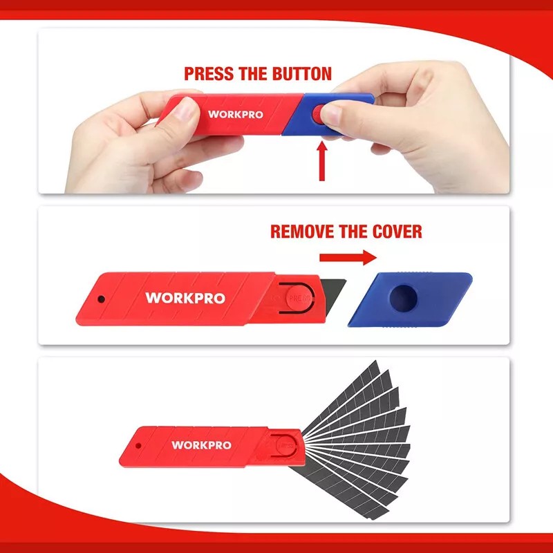 WORKPRO 100PC 18mm Snap-off Blades SK5 Steel Replacement Blade for