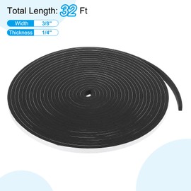 PATIKIL Weather Stripping Door Seal Strip, 3/8 Inch x 1/4 Inch x 32 Ft Self Adhesive Soundproof High Density Foam Tape Insulation for Door Window Air Conditioning, Black