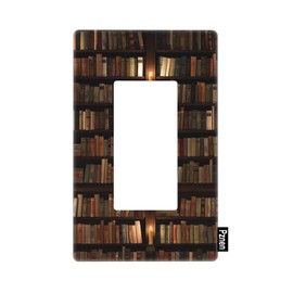 Pznen Bookshelf Single Rocker Switch Plate Library Books Wood Shelf Wall Plate 1 Gang Standard Plug Cover for GFCI Outlet Home Decorative Office