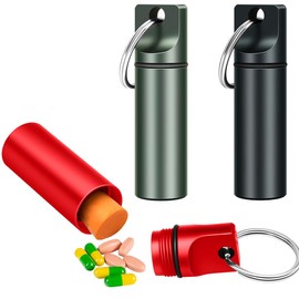 Paquete de 3 llaveros porta pastillas, estuche pequeño e impermeable para medicamentos de viaje, organizador de bolsillo para tabletas para hombres y mujeres (negro mate-rojo)