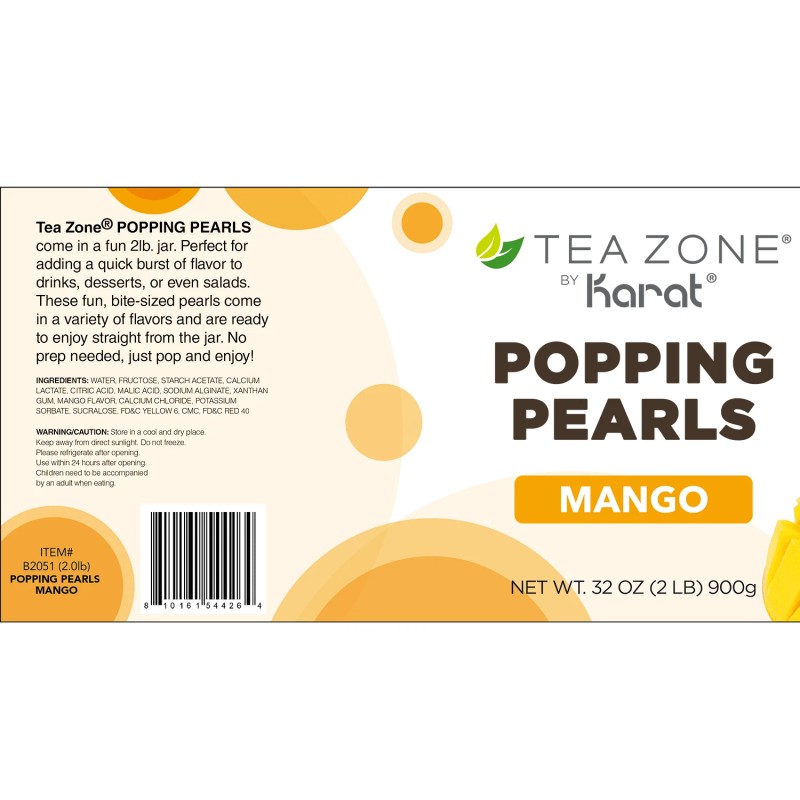 Tea Zone Mango Popping Pearls/Popping Boba(B2051, 2lbs) for Boba Tea